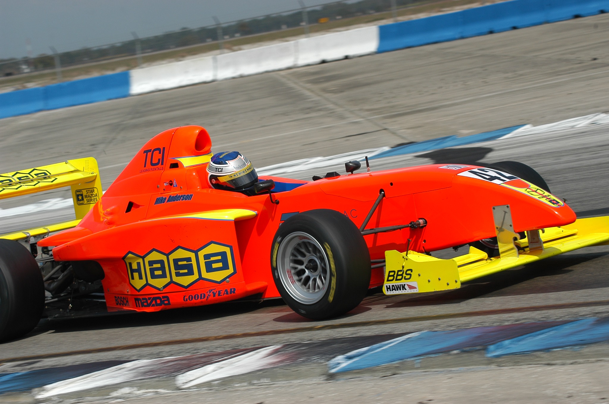 Mike Anderson driving the number 42 Pro Formula Mazda