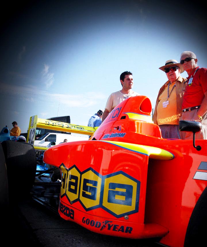 Mike Anderson and crew beside the number 42 Pro Formula Mazda in the Sebring paddock