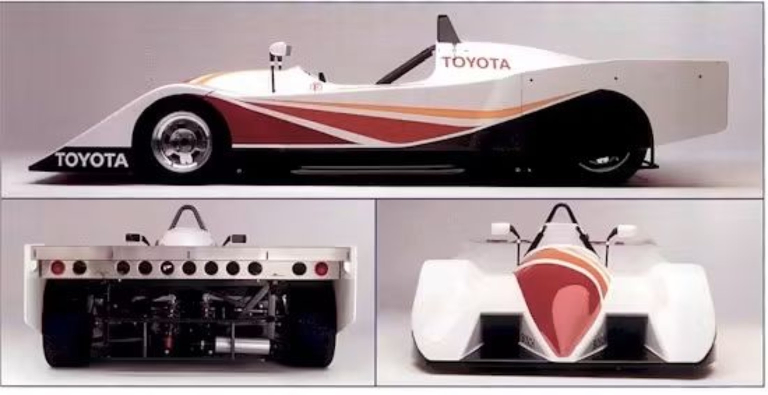 Early Smart Performance advertisement showing side, rear, and front views of the Toyota sports racer
