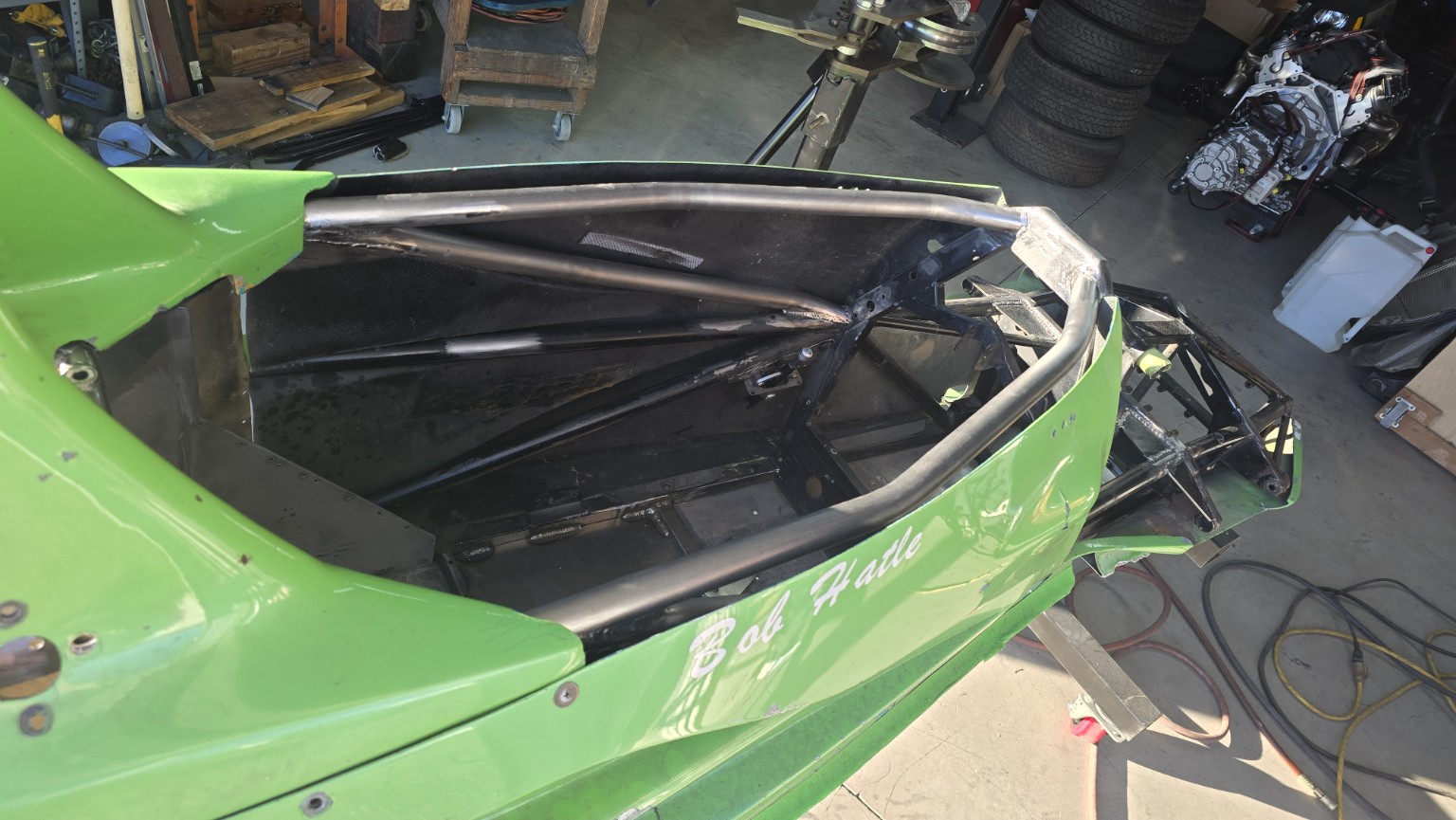 Original green Swift DB1 bodywork and cockpit before restoration